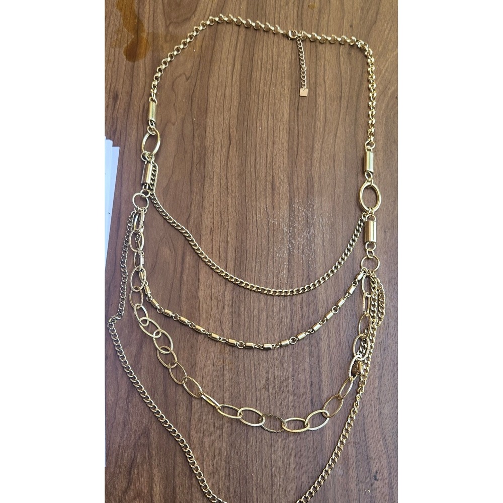 PL Gold Multi Strand Layered Chain‎ Necklace Women's Fashion Jewelry